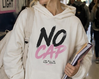 Sudadera cristiana juvenil con capucha / Sudadera con estampado de fe "No Cap" / Ropa urbana para adolescentes