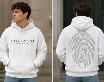 Christian Fingerprint Hoodie | Names of Jesus Sweatshirt | Faith Based Hoodie | Covenant Thread Co. | Here I Am Hoodie