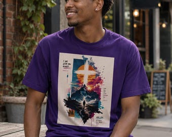Camiseta con el diseño "Oración de la Montaña" / Ilustración de paisaje con cruz / Camiseta inspiradora de fe