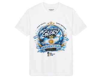 Argentina World Cup Faith Shirt | Play for His Glory Soccer Tee | Christian Football Fan Gear