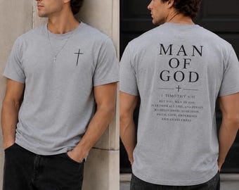 Man of God Christian Tee | Biblical Men's Shirt | 1 Timothy 6:11 Scripture Shirt