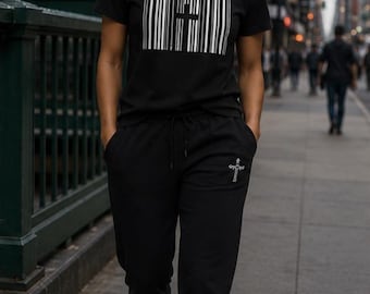 Small Cross Embroidered Sweatpants | Christian Joggers | Minimal Faith Apparel