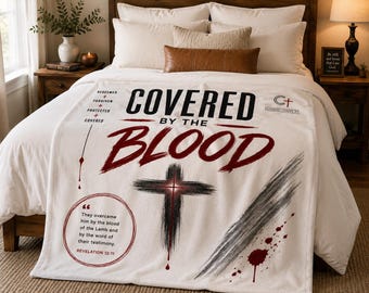 Manta de felpa "Cubierto por la sangre" / Manta cristiana / Manta con versículo bíblico de Apocalipsis 12:11