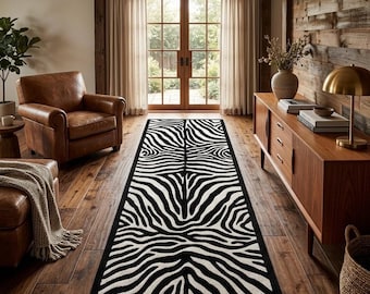 Zebra Print Runner Rug, Black White Hallway Runner, Modern Animal Print Rug, Entryway Kitchen Runner, Farmhouse Floor Carpet