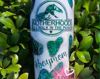 Custom #Boy Mom Tumbler: Jurassic Park Inspired Motherhood Cup