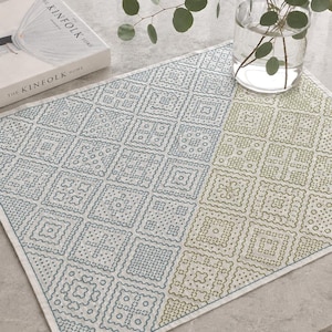 Japanese Sashiko fabric - Hand-stitched KAKINOHANA pattern, Japanese Textile art