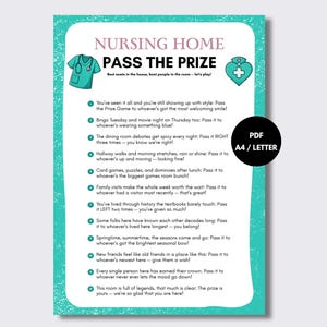 Nursing Home Pass the Gift Poem Game Printable — Fun Resident Activity for Holiday Party, Nurse Week or Daily Program, Instant Download PDF