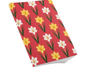 Notitieboek met witte en gele krokus bloemenboeket 5,75 x 8 gelinieerd | Watermeloen koraal hoes