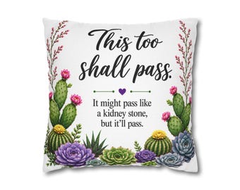 Vierkante kussensloop - This Too Shall Pass - Bloeiende cactussen met citaat