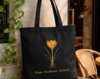 Floral Eco Tote Bag | Christian Encouragement Gift | Crocus Flower in Bloom