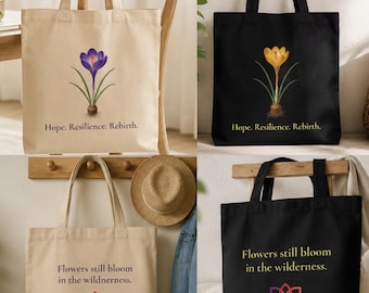 Floral Eco Tote Bag | Crocus of Hope Resilience Rebirth