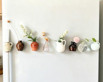 DIY Dried Flower Holder Fridge Magnets: Set of 8 Tiny Thumb Vase Magnets, Housewarming & Bachelorette Keepsake