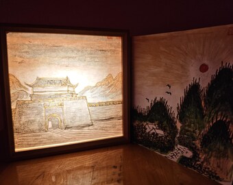 Hand-Painted Wall Night Light – Jiayuguan Timber Frame, History Storytelling - 3 Light Modes (USB)