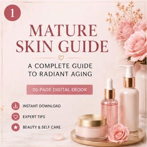 Può includere: Un ebook digitale intitolato Mature Skin Guide: A Complete Guide to Radiant Aging, che include un ebook di 20 pagine, download istantaneo, consigli di esperti, bellezza e cura di sé. Include un flacone contagocce, un flacone a pompa e crema.