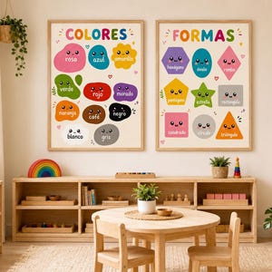 Spanish Colors and Shapes Poster Set, Printable Nursery Wall Art, Colores y Formas, Montessori Playroom Decor, Digital Download