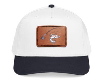 Trout Fish Leather Patch Baseball Cap | Fishing Outdoors Hat