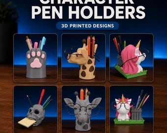Porta-canetas com personagens | Organizador de mesa impresso em 3D | Porta-lápis divertido para escritório ou escola