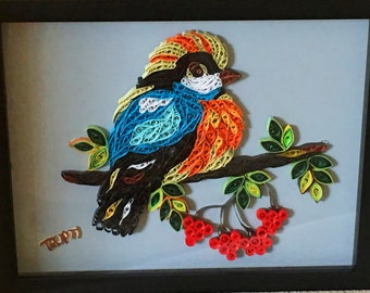 Colorful Robin - Quilled Art 11x14 Paper Quilling Art in Shadow Box- Unique Art Gift- One of Kind Art gift for Bird Lovers- Mothers Day gift