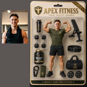 Personlig gymnastikfigur från foto, anpassad fitnessdocka som present till honom, digitalt porträtt av kroppsbyggare, minnessak till träningscoach
