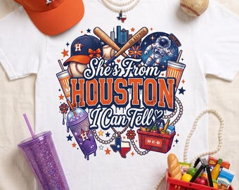 She's From Houston B Can Tell PNG, H Town Cowgirl Rodeo Sublimation, Space City Baseball DTF Digital Download Files For You!!