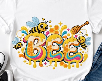 Bee Lover Honey Bee Embroidery PNG, Honeycomb T-Shirt Design, Bee Themed Shirt Sublimation, Digital Download