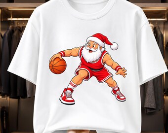 Santa Basketball PNG, Christmas Basketball T-Shirt Design, Funny Santa Claus Sublimation, Sports Xmas Shirt, Holiday Hoops Art