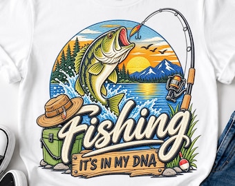Embroidery Style Bass Fish T-Shirt Design, Sublimation Clipart PNG (Digital Download)