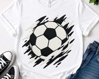 Soccer Ball PNG, Football T-Shirt Design, Embroidery Style Sports Sublimation, Motion Splash Soccer Art, Soccer Player Shirt Design