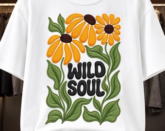 Floral Nature T-Shirt PNG, Gardening PNG, Boho Garden Embroidery style Design, Digital Download