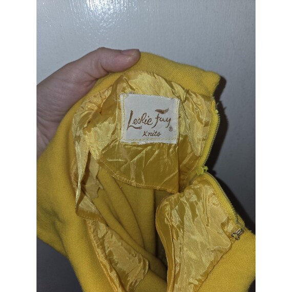 True Vintage 60's Leslie Fay Knits Yellow Mini Dress. Peter Pan Collar. Small View 2
