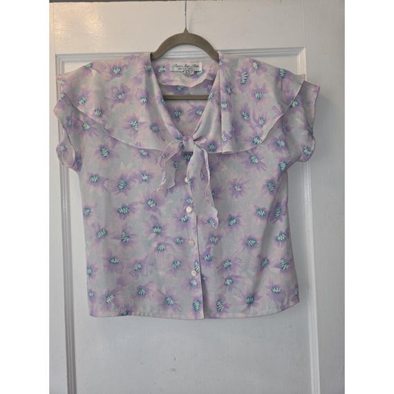 Vintage 80's Laura And Jayne Petite Blouse And Skirt Set Pastel Floral Print. 4 View 4