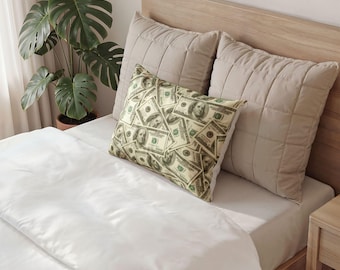 Funda de almohada decorativa con estampado de billetes / Funda de almohada con diseño de dinero