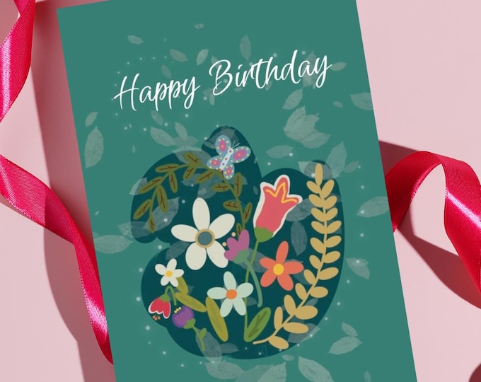 Floral Happy Birthday Greeting Card | Set of 10 with Envelopes | Party Hat Inside