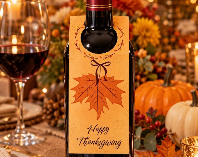 Thanksgiving Wine Bottle Tags | Autumn Maple Leaf Gift Decorations (Set of 8)