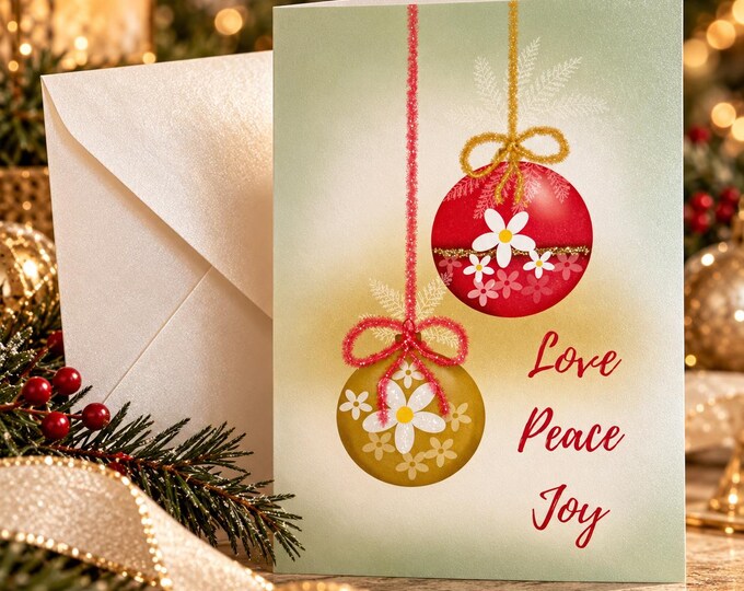 Love Peace Joy Christmas Cards Set of 10 | Holiday Greeting Cards with Envelopes