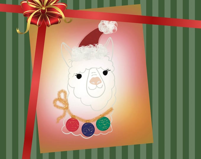 Christmas Alpaca Greeting Card | Santa Hat, Holiday Lights (Blank Inside) Holiday Cards