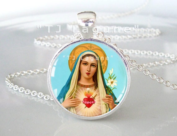 religious ICON pendant OVAL necklace GLASS charms 16/"18/" silver plated chain
