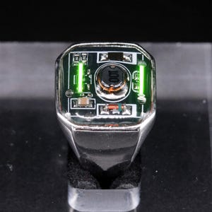 Glow Ring, Cyberpunk LED Vial Ring, Futuristic Handmade Tech Jewelry, Electronic Component Sci Fi Ring, Gift for Him