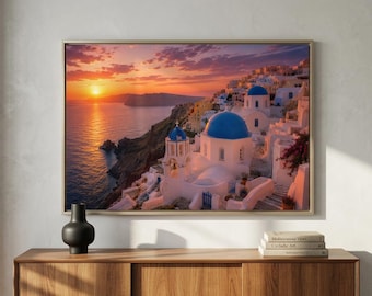 Väggkonsttryck på Santorini solnedgång