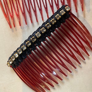 Black Satin Rhinestone Hair Combs Pair
