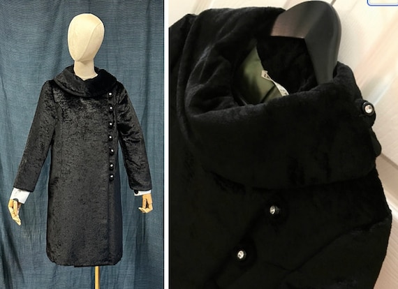 1960s Vintage Faux Fur Black I. MAGNIN coat RHINE… - image 1