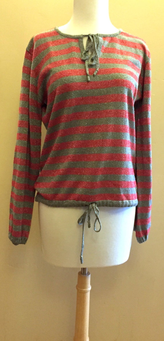 Vintage Orange and Silver Metallic Striped Blouse