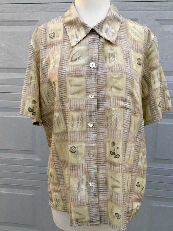 ICI Hawaiian Tan Floral Shirt Blouse - image 3