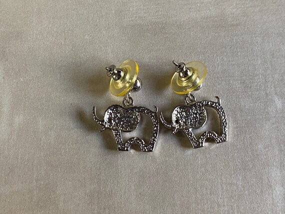 Silver Pave Elephant Cut Out Dangle Earrings - image 3