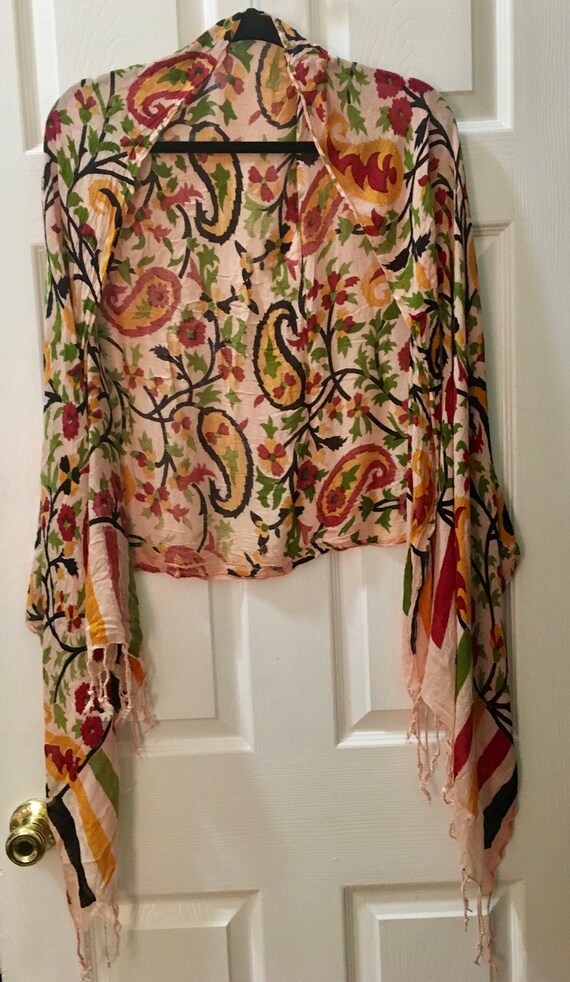 Vintage Light Pink Floral and Striped Paisley Sca… - image 2