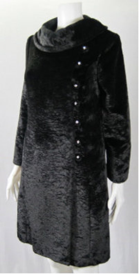 1960s Vintage Faux Fur Black I. MAGNIN coat RHINE… - image 3