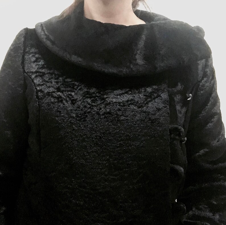 1960s Vintage Faux Fur Black I MAGNIN coat RHINESTONE BUTTONS