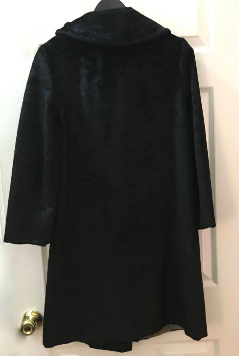 1960s Vintage Faux Fur Black I MAGNIN coat RHINESTONE BUTTONS