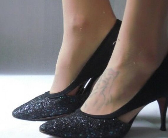 black glitter stilettos
