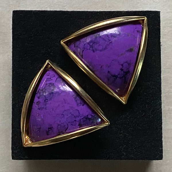 Awesome 80s Gold Purple Chunky Earrings